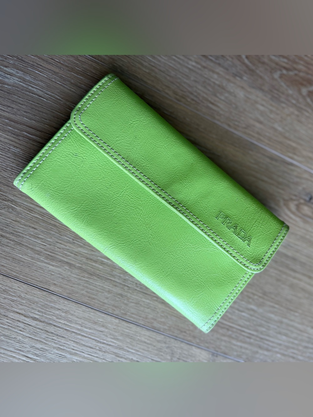 Prada Neon Green Leather Long Wallet
